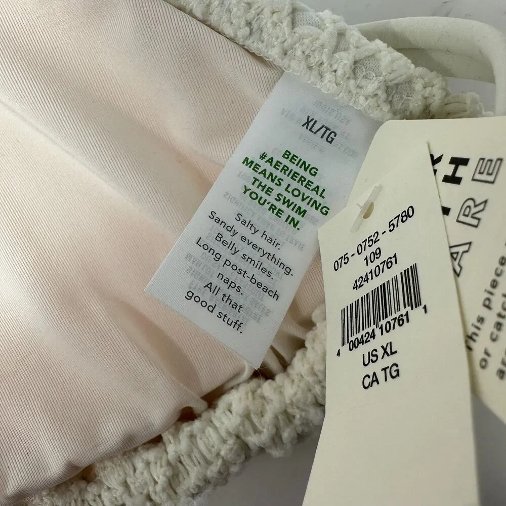 Aerie Cream Knit Bikini Top Halter Top‎ Size XL NWT